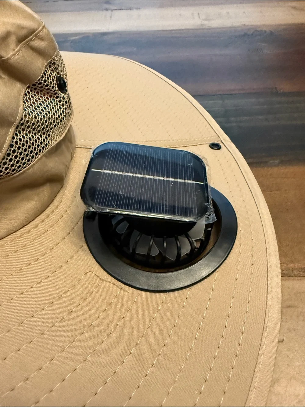 Wide-Brim Men’s Sun Hat with Integrated Fans - Tan